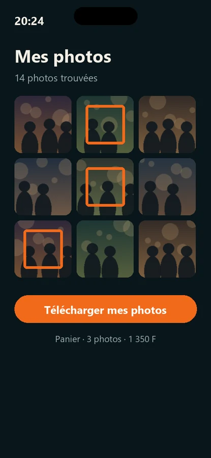 Écran des photos retrouvées